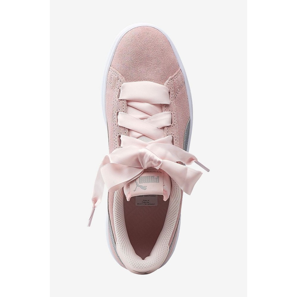 PUMA Youth Kids Smash v2 Ribbon Bow Sneaker Junior Girls Suede Pink Pearl Silver - Picture 3 of 4
